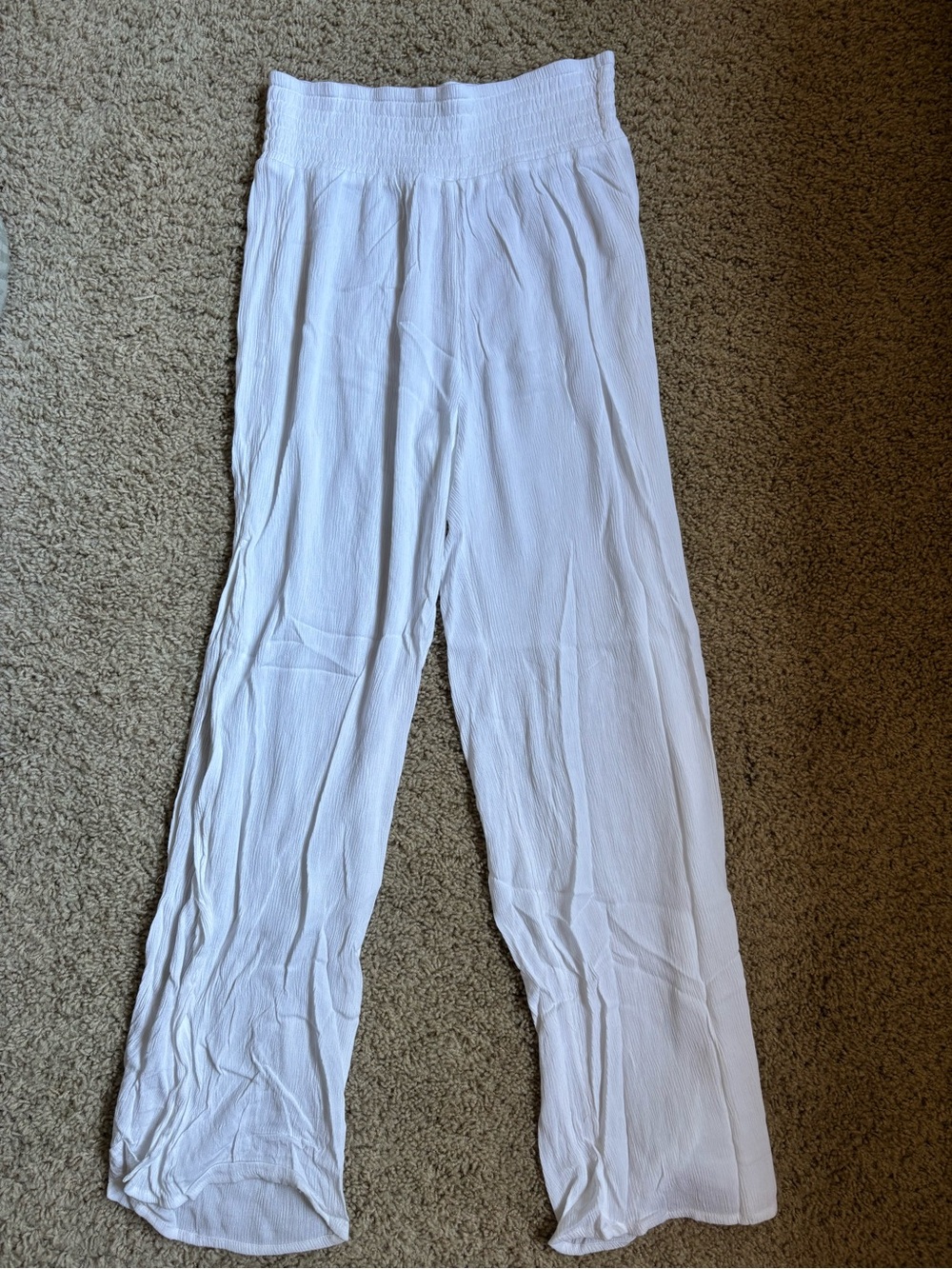 Shade & Shore White Wide-Leg Smocked-Waist Pants